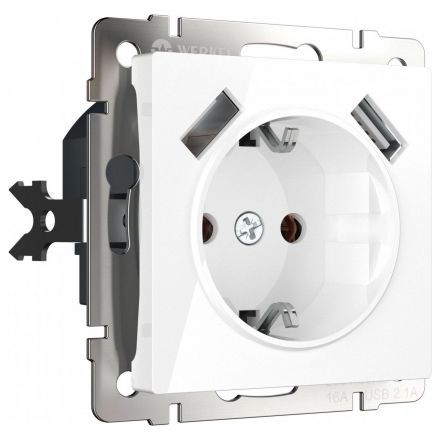 Розетка с з/к со шторками + USB Werkel W1171501 белый (WL01-SKGS-USBx2-IP20)