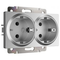 Розетка двойная с заземлением Werkel W1172006 серебряный (WL06-SKG-02-IP20)
