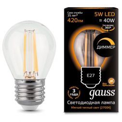 Лампа Gauss 105802105-D LED Filament Globe dimmable E27 5W 2700K