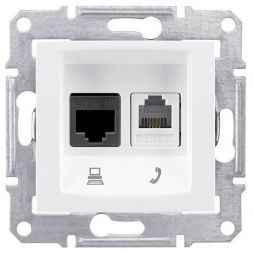 Розетка двойная ТЛФ + комп Schneider Electric Sedna Белый кат.5е UTP (RJ11+RJ45)