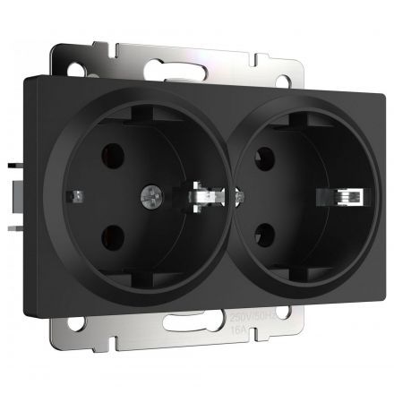 Розетка двойная с заземлением Werkel W1172008 черный матовый (WL08-SKG-02-IP20)
