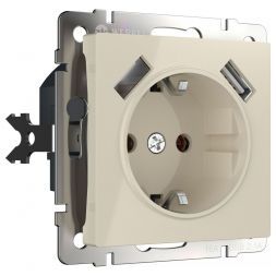 Розетка с з/к со шторками + USB Werkel W1171503 слоновая кость (WL03-SKGS-USBx2-IP20)