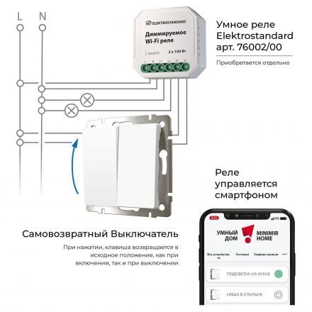 Выключатель двухклавишный с самовозвратом (белый) Werkel W1122401