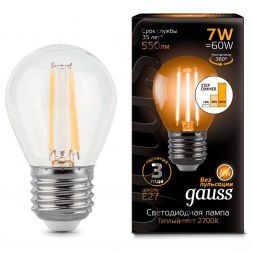 Лампа Gauss 105802107-S LED Filament Globe E27 7W 2700K step dimmable
