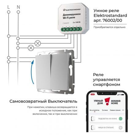 Выключатель двухклавишный с самовозвратом (серебряный) Werkel W1122406