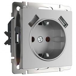 Розетка с з/к со шторками + USB Werkel W1171506 серебро (WL06-SKGS-USBx2-IP20)