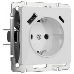 Розетка с заземлением, шторками и USB тип A+C (белый акрил) W1171741 Werkel