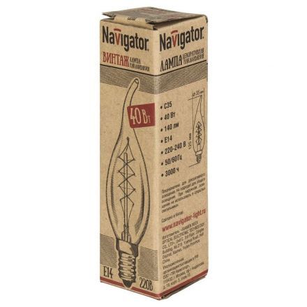 Лампа накаливания Navigator 71 952 NI-V-FC-C-40-230-E14-CLG