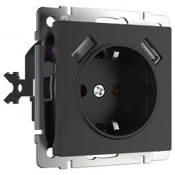 Розетка с з/к со шторками + USB Werkel W1171508 черный матовый (WL08-SKGS-USBx2-IP20)