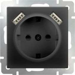 Розетка с з/к со шторками + USB Werkel W1171508 черный матовый (WL08-SKGS-USBx2-IP20)