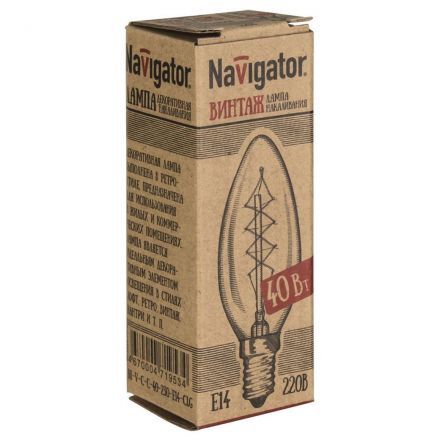 Лампа накаливания Navigator 71 953 NI-V-C-C-40-230-E14-CLG
