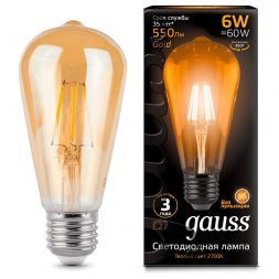 Лампа Gauss 102802006 LED Filament ST64 E27 6W Golden 2400К