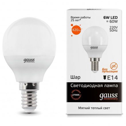 Лампа Gauss 53116 LED Elementary Globe 6W E14 3000K