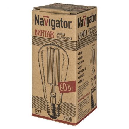 Лампа накаливания Navigator 71 957 NI-V-ST64-SC17-60-230-E27-CLG