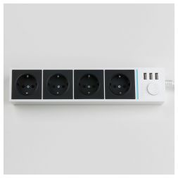 Розеточный блок 4-х местный + 3 USB Werkel W6514939 белый/черный (WL20-04-03)