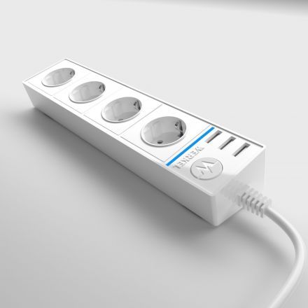 Розеточный блок 4-х местный + 3 USB Werkel W6514901 белый (WL20-04-03)