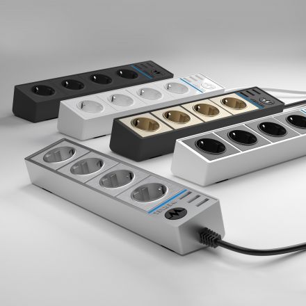 Розеточный блок 4-х местный + 3 USB Werkel W6514944 черный/шампань рифленый (WL20-04-03)