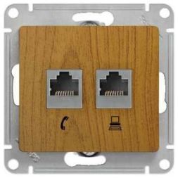 Розетка 2-я RJ11+RJ45 Schneider Electric Glossa Дерево Дуб, кат.5E GSL000585