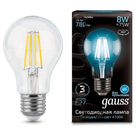 Лампа Gauss 102802208 LED Filament A60 E27 8W 4100К