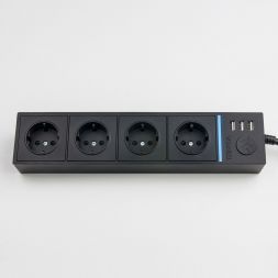 Розеточный блок 4-х местный + 3 USB Werkel W6514908 черный (WL20-04-03)