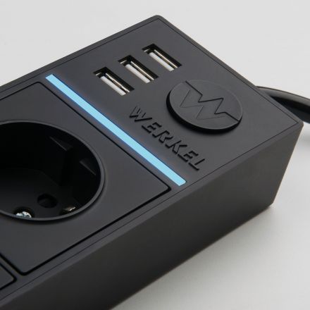 Розеточный блок 4-х местный + 3 USB Werkel W6514908 черный (WL20-04-03)