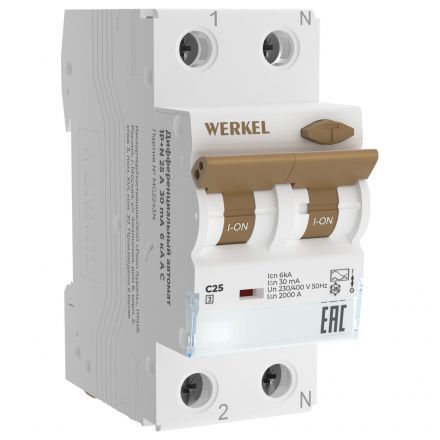 Дифференциальный автомат 1P+N 25 A 30 mА 6 kА C А Werkel W922P256
