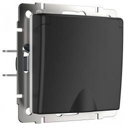 Розетка с з/к с крышкой и шторками Werkel W1171208 черный матовый (WL08-SKGSC-01-IP44)