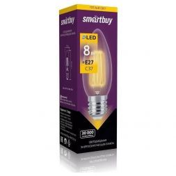 Филаментная светодиодная лампа Свеча С37 8W 3000K E27 Smartbuy SBL-C37F-8-30K-E27