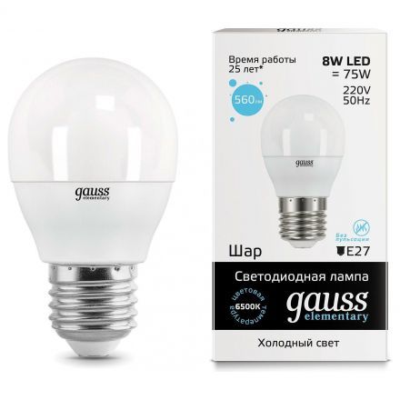 Лампа Gauss 53238 LED Elementary Globe 8W E27 6500K