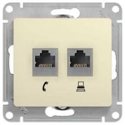 Розетка 2-я RJ11+RJ45 Schneider Electric Glossa Беж, кат.5E GSL000285