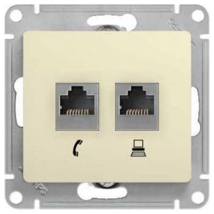 Розетка 2-я RJ11+RJ45 Schneider Electric Glossa Беж, кат.5E GSL000285