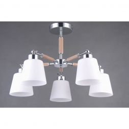 Люстра Linvel LV 9223/5 Бени Хром/светлое дерево E27 40W