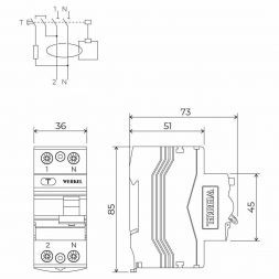 Устройство защитного отключения 1P+N 63 A 30 mА АС 6 kА Werkel W912P636
