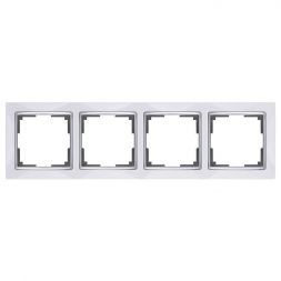Рамка для розеток 4-местная Werkel W0041901 белый, вставка хром (WL03-Frame-04-white)