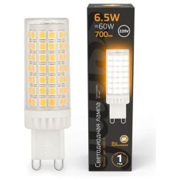 Лампа светодиодная Gauss G9 6,5W 3000К прозрачная 107309106