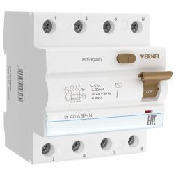 Устройство защитного отключения 3P+N 40 A 30 mА АС 6 kА Werkel W914P406