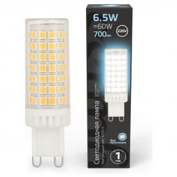 Лампа светодиодная Gauss G9 6,5W 4100К прозрачная 107309206