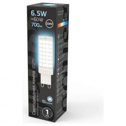 Лампа светодиодная Gauss G9 6,5W 4100К прозрачная 107309206