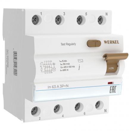 Устройство защитного отключения 3P+N 63 A 30m А АС 6 kА Werkel W914P636