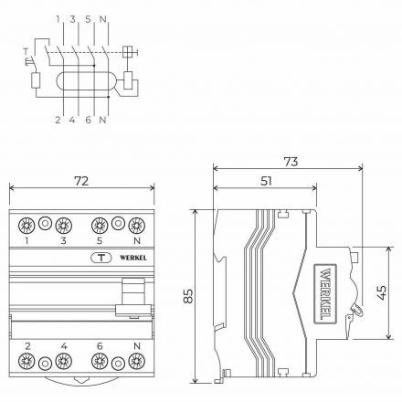 Устройство защитного отключения 3P+N 63 A 30m А АС 6 kА Werkel W914P636