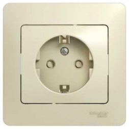 Розетка с заземлением со шторками Schneider Electric Glossa Беж (в сборе с рамкой) GSL000244