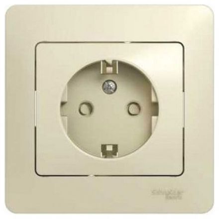 Розетка с заземлением со шторками Schneider Electric Glossa Беж (в сборе с рамкой) GSL000244