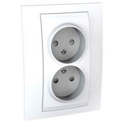 Розетка 2-ая Schneider Electric Unica Бел б/з с защитными шторками винт. зажим, литая MGU23.063.18D