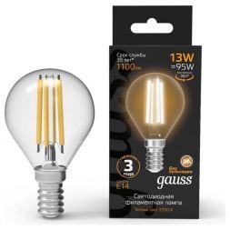 Лампа светодиодная филаментная Gauss E14 13W 2700K прозрачная 105801113