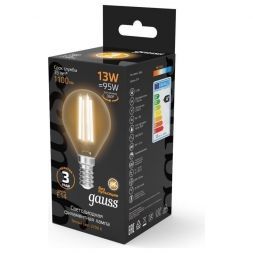 Лампа светодиодная филаментная Gauss E14 13W 2700K прозрачная 105801113