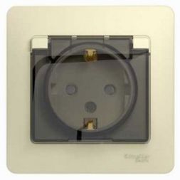 Розетка с заземлением со шторками с крышкой Schneider Electric Glossa Беж, IP44 (в сборе с рамкой) GSL000248