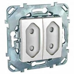 Розетка 2-ая Schneider Electric Unica Бел, б/з, 10А, со шторками, для узких вилок MGU5.3131.18ZD
