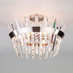 Потолочная люстра Eurosvet 10111/5 сатин-никель/прозрачный хрусталь Strotskis (EUROSVET 10111/5 сатин-никель/прозрачный хрусталь Strotskis)