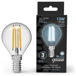 Лампа светодиодная филаментная Gauss E14 13W 4100K прозрачная 105801213