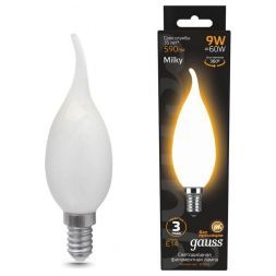 Лампа светодиодная филаментная Gauss E14 9W 3000К матовая 104201109